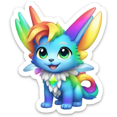 a anthro chibi-style colorful rainbow-gradient-shiny gem-sparkle-Fakémon-hybrid full body sticker