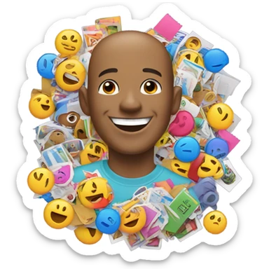 Very happy guy with a pile of stickers sticker