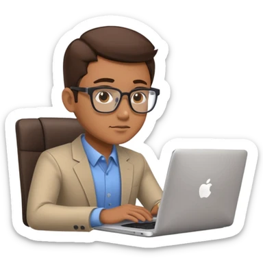 american bussiness man technologist working on a laptop watching graphics sticker