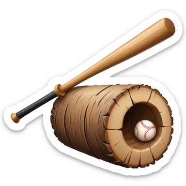 Wooden Log With a baseball bat sticker
