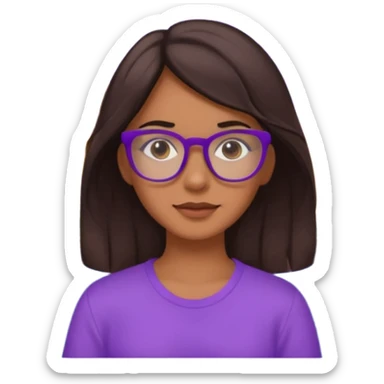 Chica de pelo moreno con gafas, lleva camisa violeta. Piel morena clara. Con Torre de Hércules de la Coruña detrás de la chica. sticker