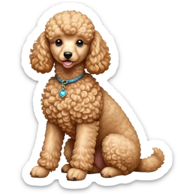cinematic-[poodle]-realistic-full-body-sitting-emoji,-tail-resting-loosely-beside-its-paws,-head-tilted-dramatically, -curly-[apricot]-fur,-simplified-yet-realistic-focused-features,-highly-detailed,-glowing-with-an-almost-sarcastic-glow sticker