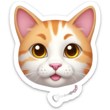 white orange cat cute with a small brown eyes and a paw pink necklace sticker