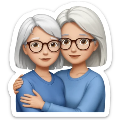 Abrazo de Madre de 60 años con pelo blanco y gafas y hija con pelo morena sin gafas sticker