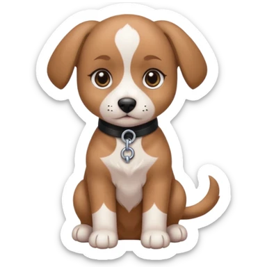 Petit chiot de type staff noir avec du poil blanc sur le torse au yeux marron claire qui fait la moue et les gros yeux  sticker