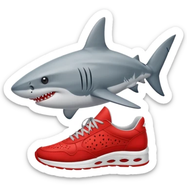 Tiburón puesto en sus aletas tenis rojos sticker