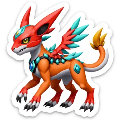 Meloetta-Guilmon-Wargreymon-Protogen-Pokémon-Digimon-Fakémon-fusion-hybrid-creature sticker