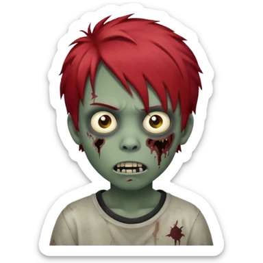 Boy, zombie, red hair, medium short, emo, shaggy, dark, spooky, creepy expression sticker