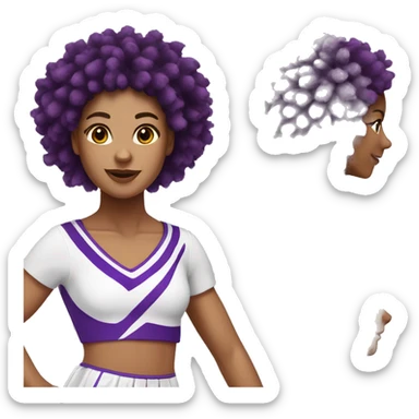 White cheerleader with long brown curly hair and purple Pom-poms sticker