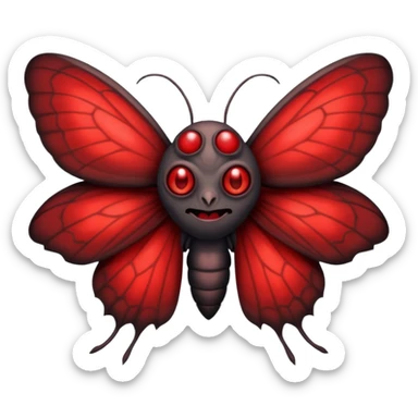 Create a scary emoji of the mothman with bright red eyes and as depicted in the legend. Make it less bird like and more Moth / Human hybrid sticker