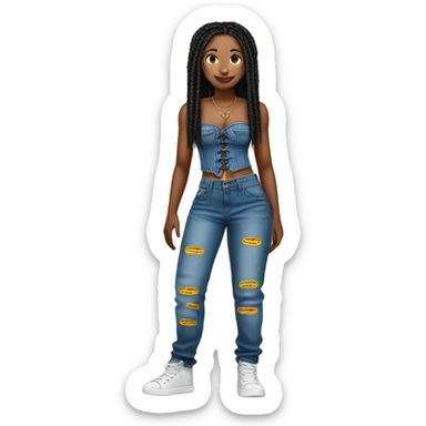 Black girl with box braids posing full body jeans corset top sticker