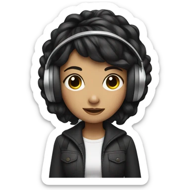 A girl with a square hairstyle and dark hair wearing headphones sticker