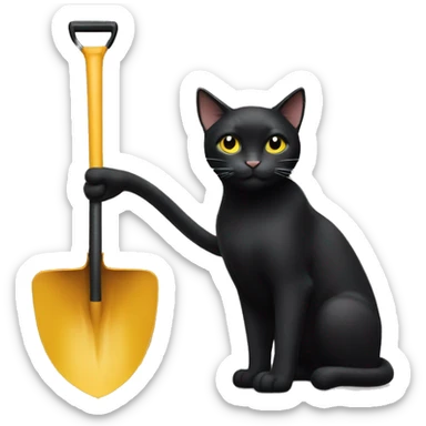 a highly super black cat with a bing diggle and shovel sticker