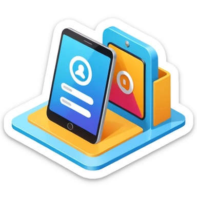 isometric, image of modern user experience with mobile, desktop portal, kiosk etc sticker