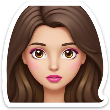 Long haired Brunette with highlights in her hair and hazel eyes  slightly tanned white girl with pink lips and rosy cheeks sticker