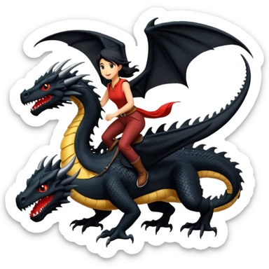 Extreme huge black dragon flying with a female rider on top of it sticker