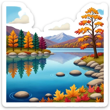 Beautiful lake during the fall, felt texture, scrapbooking sticker