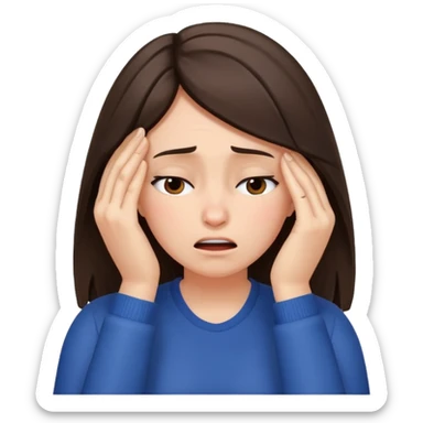 female pulling her hair with stressed face, face palm, brunette sticker