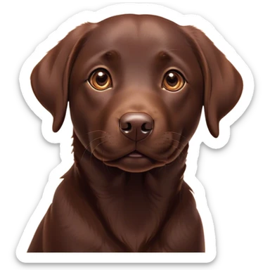 Cinematic Cute Chocolate Labrador Portrait Emoji, Head tilted playfully and inquisitively, featuring a sleek chocolate Fur with a lustrous sheen, round, sparkling brown eyes filled with curiosity, Simplified yet irresistibly adorable features, highly detailed, glowing with a warm, friendly glow, high shine, affectionate and spirited, stylized with a touch of whimsy, bright and endearing, soft glowing outline, capturing the essence of a mischievous yet loving companion, so playful it feels like it could dash out of the screen and into your arms! sticker