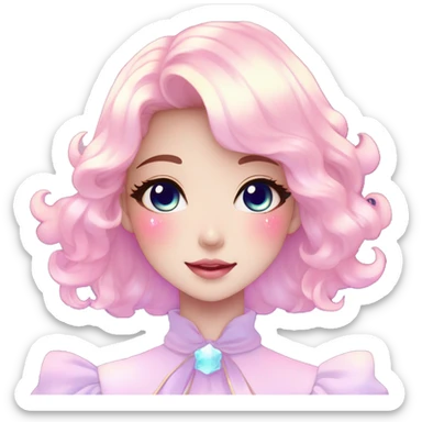 Gorgeous pastel anime style lady blushing nebula-gradient-sparkle face dreamy idol model colorful shiny stars galaxy kawaii cottagecore pearly petite simplistic aesthetic trending style sticker