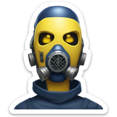 Navy blue skin cyborg head with yellow respirator mask sticker