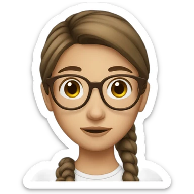 Cute girl with brown hair and a ponytail and glasses and tan sticker