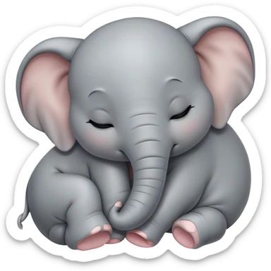 Meme-Worthy Cute Sleeping Baby Elephant Portrait Emoji, Head resting peacefully with a contented smile, showcasing a delightfully tiny build and a luxuriously soft gray hide, eyes shut in a serene, restful nap, Simplified yet hilariously adorable features, highly detailed, glowing with a soft, drowsy light, high shine, relaxed and utterly lovable, stylized with an air of playful laziness, bright and heartwarming, soft glowing outline, capturing the essence of a comically sleepy baby elephant, so meme-worthy it feels like it could instantly become the next viral sensation of adorable slumber! sticker
