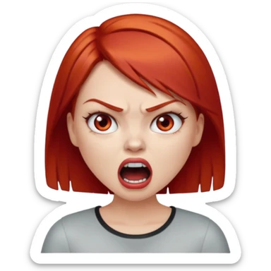una chica con los labios y los ojos maquillados, de piel blanca con el pelo liso y corto y pelirrojo enojada gritando sticker