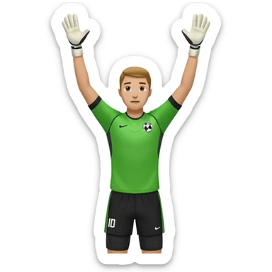 soccer goalkeeper green shirt, shorts football boots arms up sticker