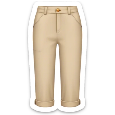 A beige medium-length pants emoji, styled like rolled-up casual capri pants. The pants are not too long or short — reaching just below the knee. They have a button and zipper, side pockets, and a smooth, clean fabric look. The style is casual and trendy, perfect for warm weather sticker