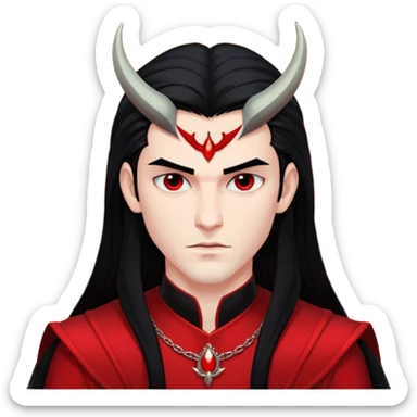 Lucifer, Prince of Darkness from Gods and Goddesses with long black hair, black and red outfit sticker