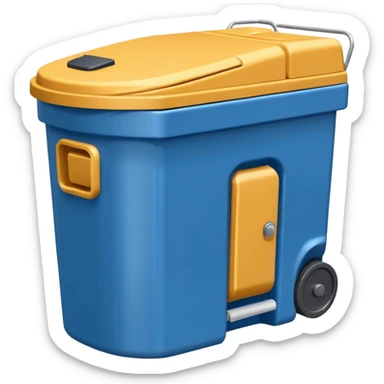 honey bucket portable toilet with a door slightly open sticker