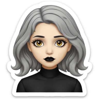  Beige olive skin  grey wavy hair black lips amber eyes goth girl sticker