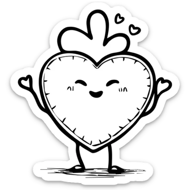 A playful mascot of heart-shaped butt cheeks shown upside down, with cute face, arms and legs. Hand-drawn outline style. sticker
