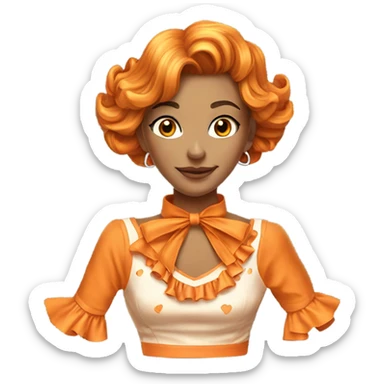 Realistic orange cut out crop top blouse. Ruffles. Isolated. Fancy sash sticker