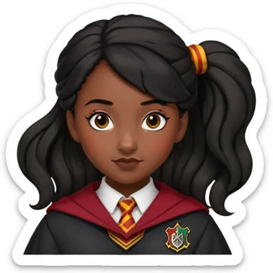 alicia spinnet in harry potter, wear hogwarts gryfindor uniform, black bun hair, black skin sticker