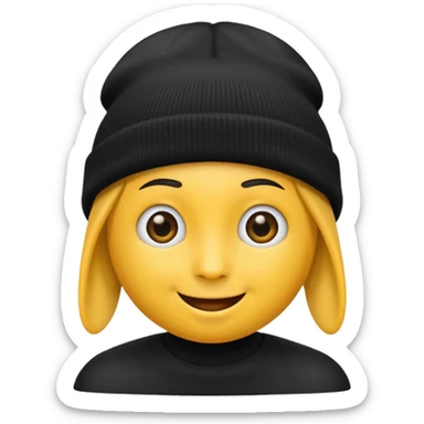 Emoji with black beanie hat pulled down to eyes sticker