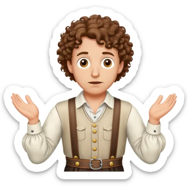 German person with brown curly hair in typical Bavarian clothing (lederhosen) shrugging and looking lost sticker