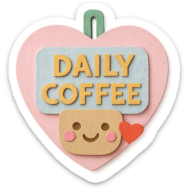 kawaii daily coffee signboard with heart-shaped pastel frame sticker