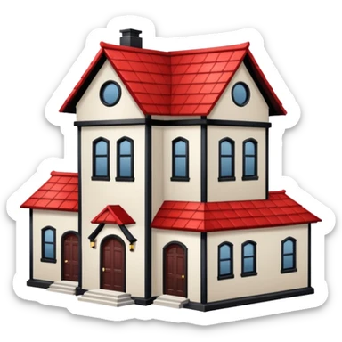 a house with Tall crooked building with red roof.

 sticker