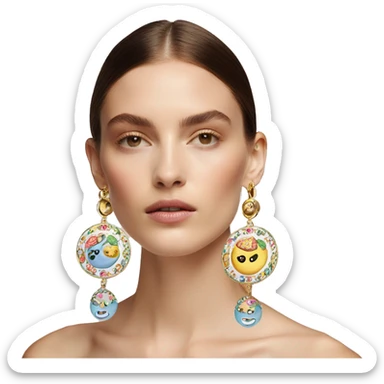 Dolce and Gabbana earrings with colourful pastel ornament print and golden detais  sticker
