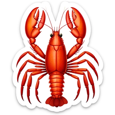 Cinematic bright red rock lobster, detailed hard shell, claws slightly open, freshly cooked, warm glowing tones, rich and indulgent. sticker