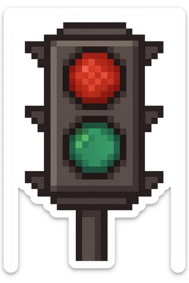 Transform this into a stop and go light showing both red and green lights, keep the pixel art style, no background. sticker