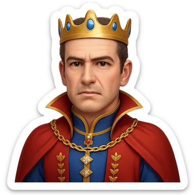 Make the prince look older with mature facial features in the style of emoji. Keep the background transparent. sticker