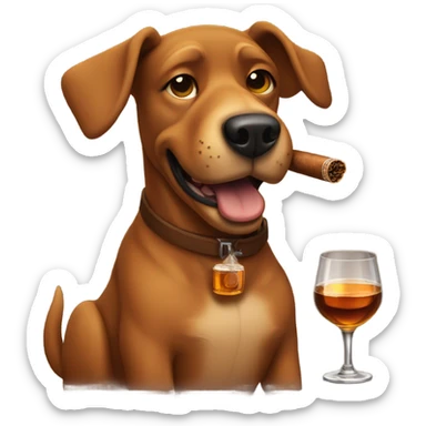 Brown dog smoking a cigar and drinking whiskey  sticker