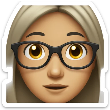 A girl with freckled gray eyes and black hair wearing transparent glasses sticker