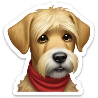 Realistic looking President Donald trump with a wheaten terrier wearing a red bandana sticker