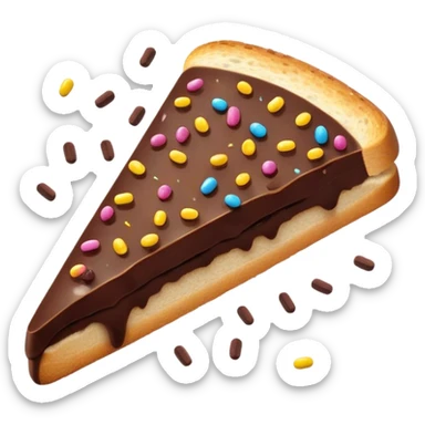 Hagelslag Cinematic Realistic Hagelslag Treat Emoji, depicted as crunchy chocolate sprinkles scattered on a slice of buttered bread, rendered with vivid textures and playful, inviting lighting. sticker