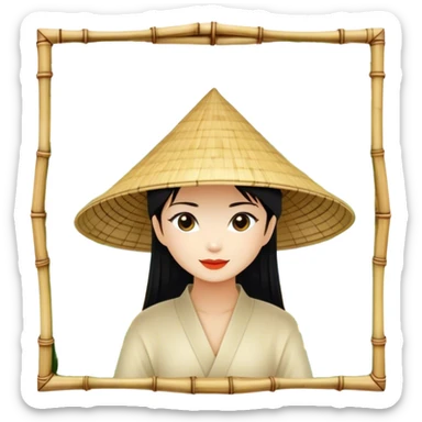 ​Cinematic Realistic Traditional Vietnamese Nón Lá, depicted as a delicately crafted conical hat made of bamboo and palm leaves with subtle texture and natural wear, set against a serene rural backdrop bathed in warm, soft sunlight, evoking authentic cultural heritage, sticker