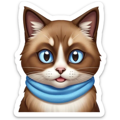 Cinematic Comical Brown Mantle Snowshoe Cat Portrait Emoji, Head tilted dramatically with an exaggeratedly shocked or offended expression, deep brown fur flowing like a mantle over its back, paired with crisp white paws, chest, and a signature white facial mask, piercing icy-blue eyes widened in disbelief, Simplified yet hilariously expressive features, highly detailed, glowing with a slightly sassy glow, high shine, dramatic yet playful, stylized with an air of attitude, bright and endearing, soft glowing outline, capturing the essence of a sassy and over-the-top feline, so meme-worthy it feels like it could side-eye its way into internet fame instantly! sticker